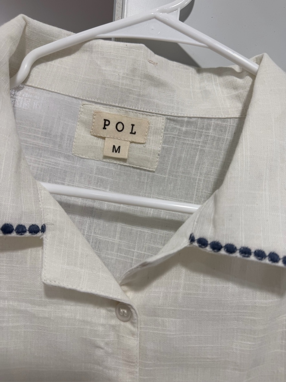POL White Linen Two-Piece Set with Navy Trim & Multicolor Floral Embroidery - Picture 5 of 9